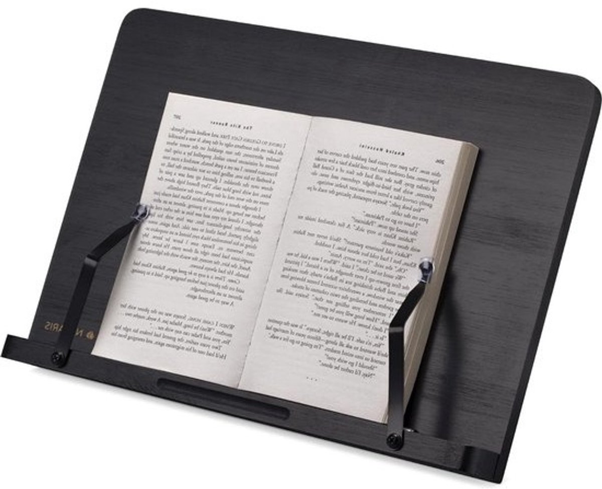 Verstelbare Houten Boekenstandaard en Tablethouder - Met Paginaklemmen - Van Bamboe - 34 x 24 cm - Voor kookboeken tablet e-reader