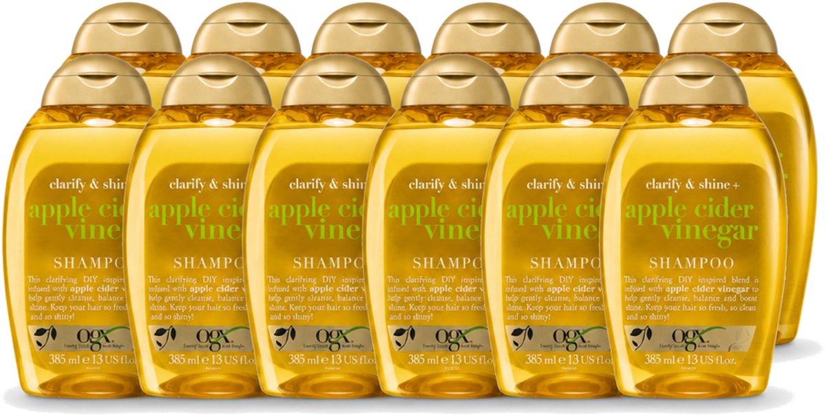 12 x OGX - Apple Cider Vinegar - Shampoo - Clarify + Shine - 385 ml - Voordeelverpakking - 12 stuks