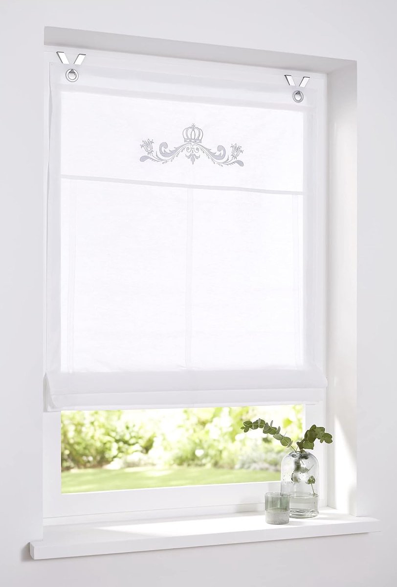 Katoen wit oogjes Kessy Crown borduurwerk grijs shabby stijl vintage 80 x 140 cm (l x h)