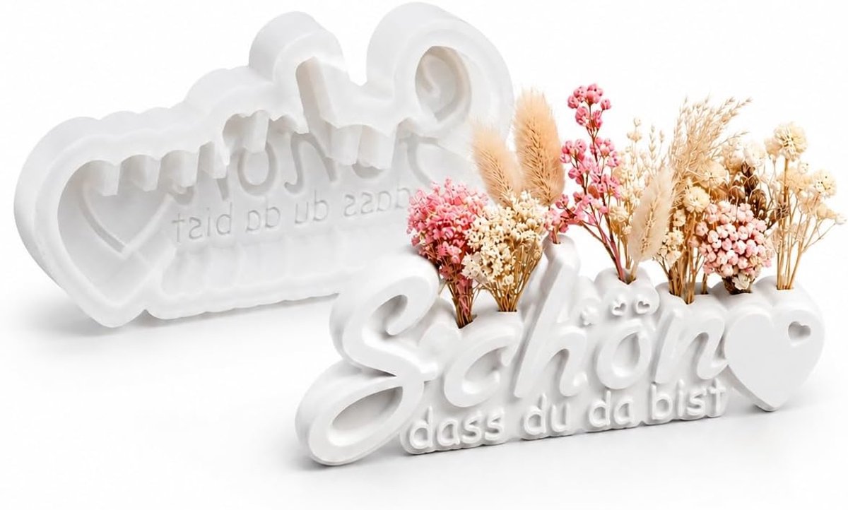 Mal Fijn Dat Je Er Bent, Gietmal Bloemenhouder Met Tekst & Bloemgaten Voor DIY Decoratie Van Gips, Hars & Beton