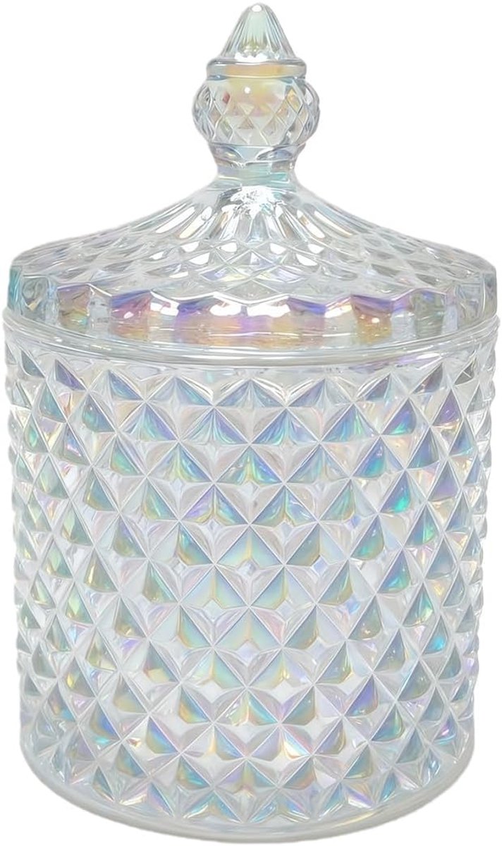 10oz Kristalglas Snoepschaal met Deksel Cilindrische Diamant Snoepdoos Suikerkom Koekje Biscuit Vat Thuis Decoratieve Snoep Buffet Opslag Container Pot Houder 8,3 x 8,3 x 14 cm (Kleurrijk)
