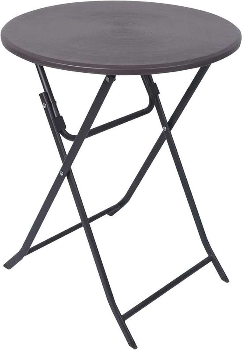 Opklapbare Buitentafel voor Balkon, Ronde Tafel, Staal met HDPE Houtlook, Zwartgrijs, 60 cm