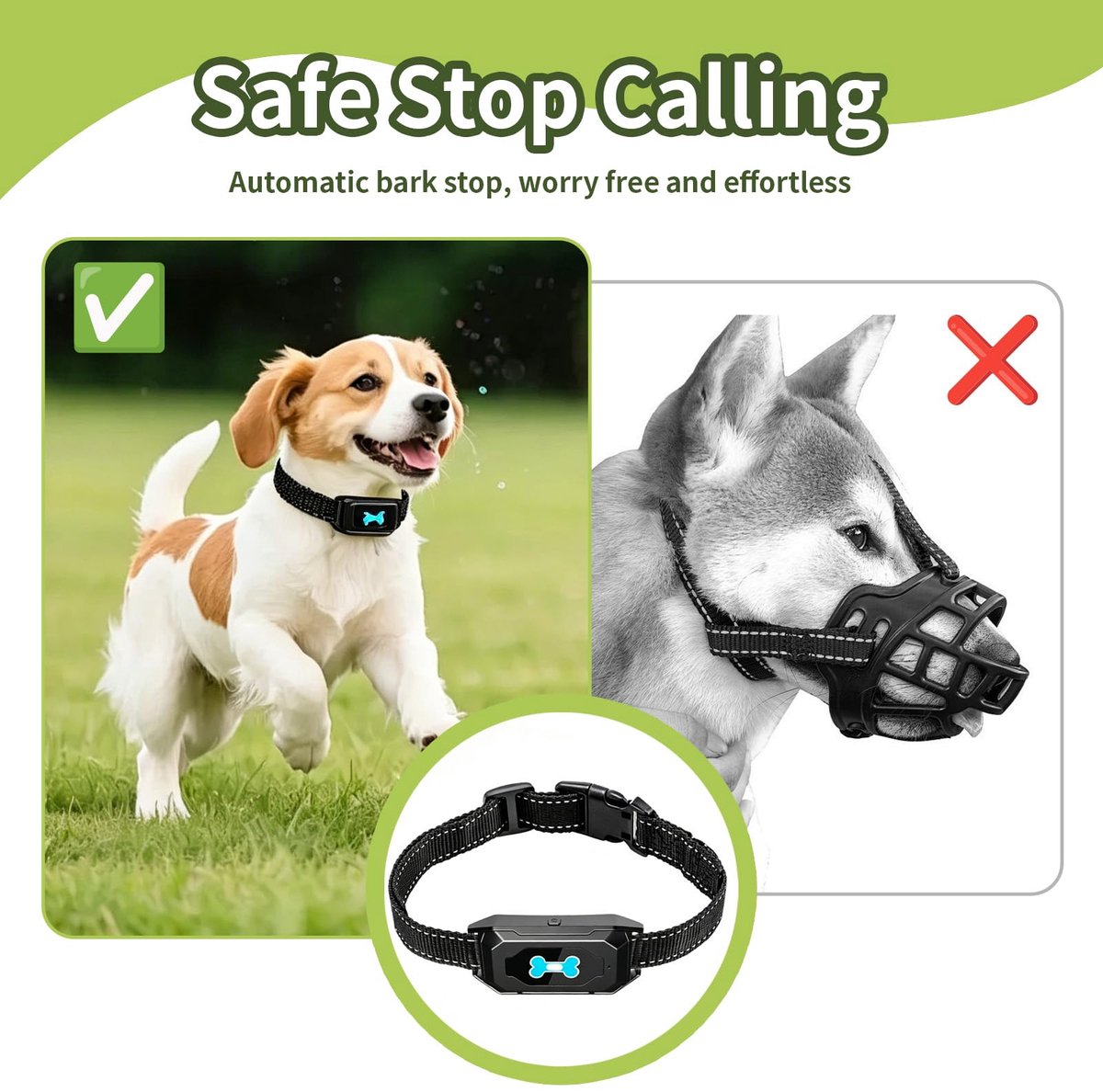Anti-blafhalsband voor honden - verstelbaar en oplaadbaar - pijnloos met tril- en geluidsstanden - Luxento