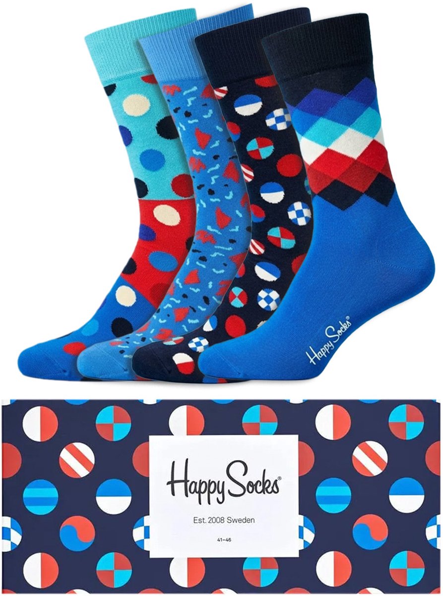 4 Paar – Happy Socks – Giftbox Navy – Dames & Heren – Maat 36-40 – Blauw