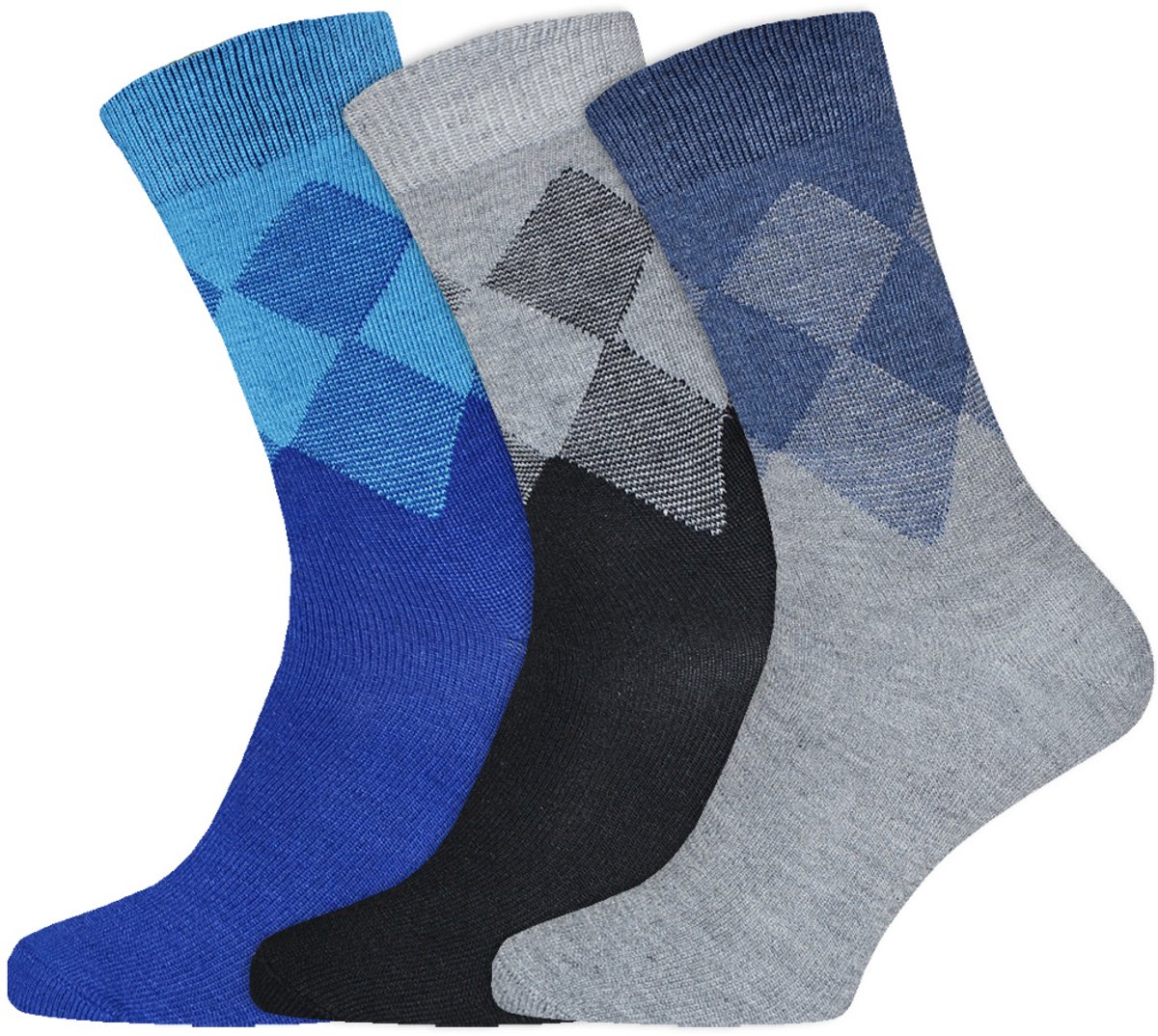 Katoenen Herensokken | Ruit | Merk: Gianvaglia | Kleur: Blauw | Maat: 39-42/ 43-46 | 3 Paar