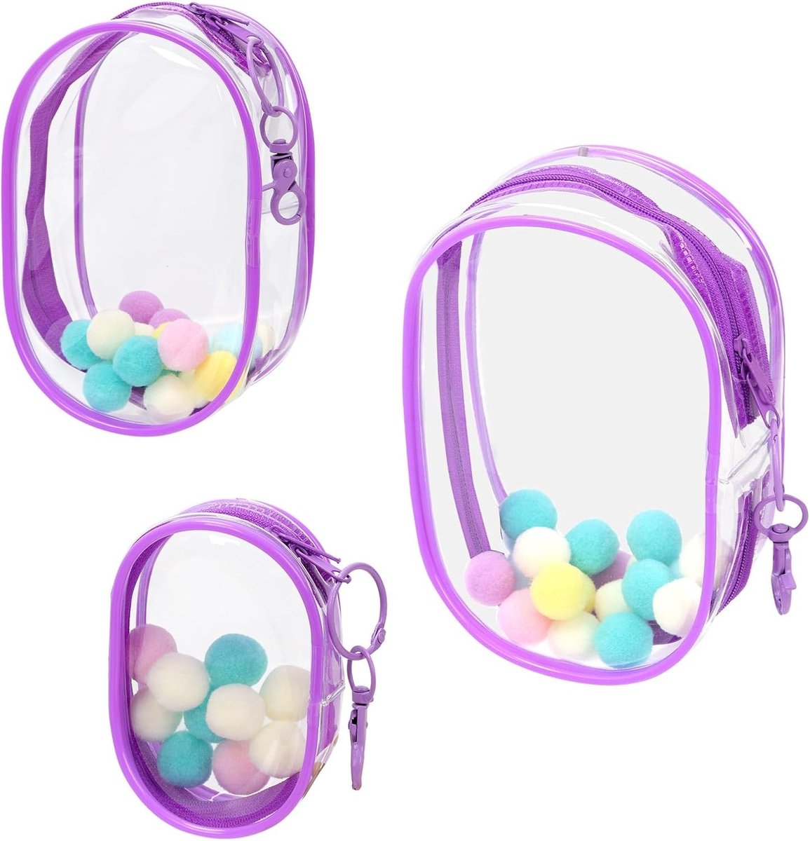 3 Stuks PVC Oval Blind Box Cartoon Duidelijke Tassen, Paarse Display Tas met Kreeft Haak voor Verzamelspeelgoed en Organisatie van Kleine Voorwerpen