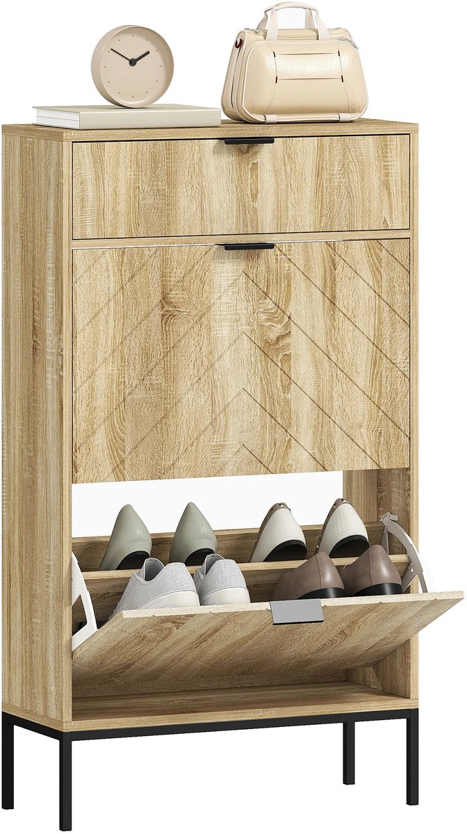 Marqs Schoenenkast - Schoenenopbergers - 60 x 24 x 105,5 cm - Eiken Zwart - 8 paar schoenen - 2 Opklapbare schoenenvakken