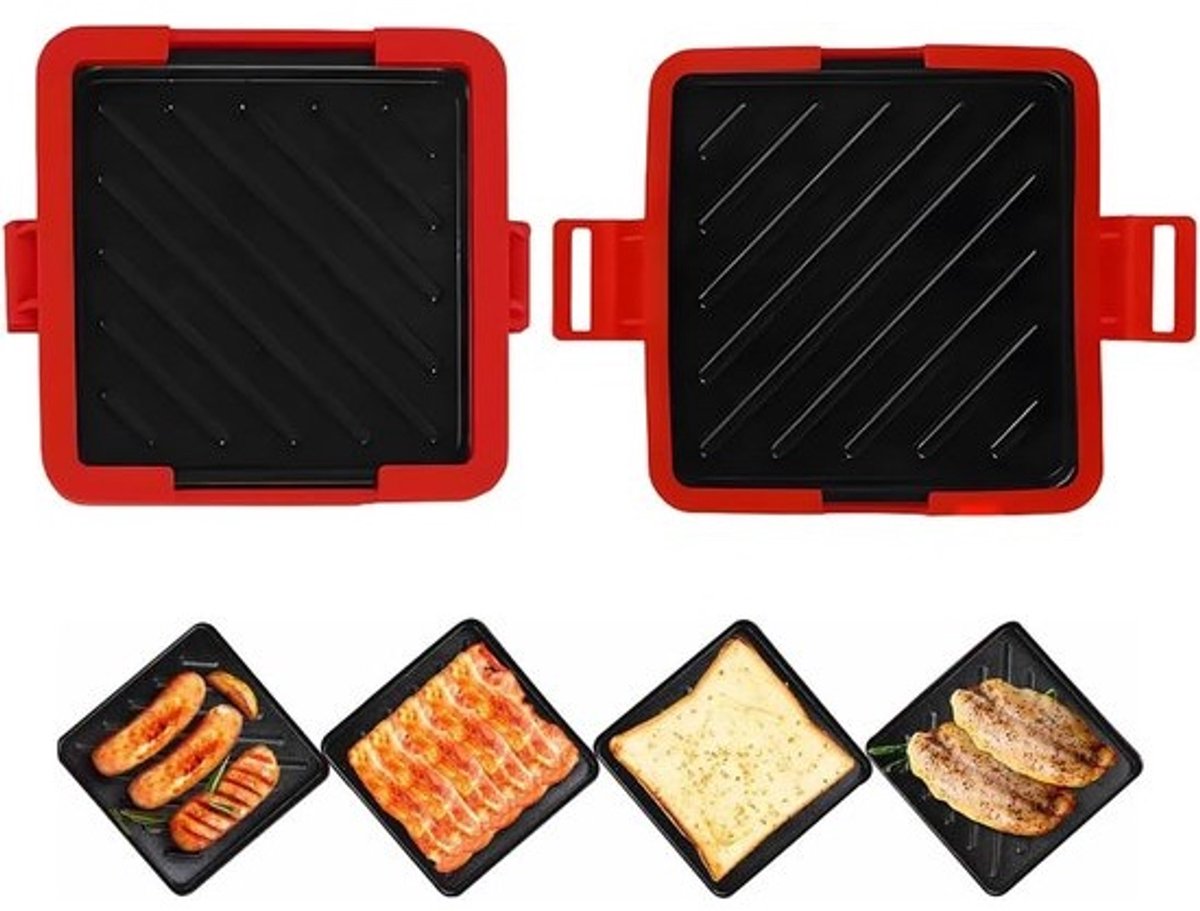 Magnetron Grill - Sandwich Maker - Snelle Snacks Maken - Antiaanbakplaten - 4x17x4 cm - Rood