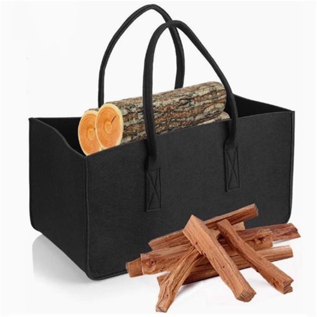 Brandhout Opbergtas - Houtmand Vilt - Haardhout Opslag - Versterkte Stiksels - 50 x 25 x 25 mm - Zwart