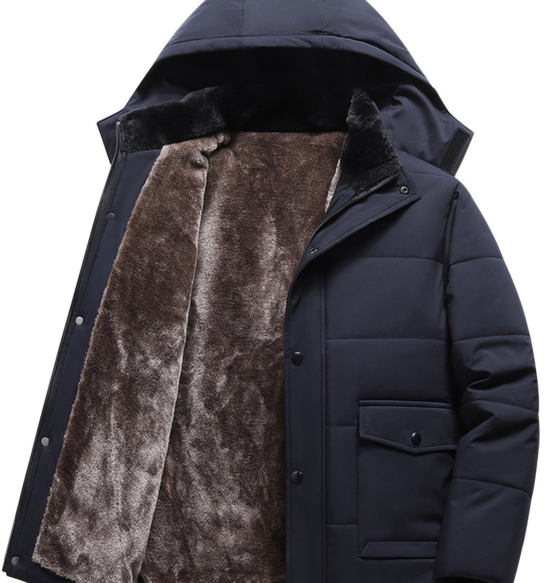 Currero Winterjas Parka Heren Lange Jas Mannen Wintermantel Overjas Gewatteerd Waterdicht Winter Stijlvol Mantel Volwassen Donkerblauw Plus Fluweel