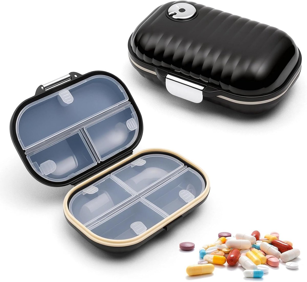 Pillendoos voor 7 dagen met draaiknop, compact en praktisch voor dagelijks gebruik, ideaal voor reizen en camping, 7 vakken voor medicatieorganisatie