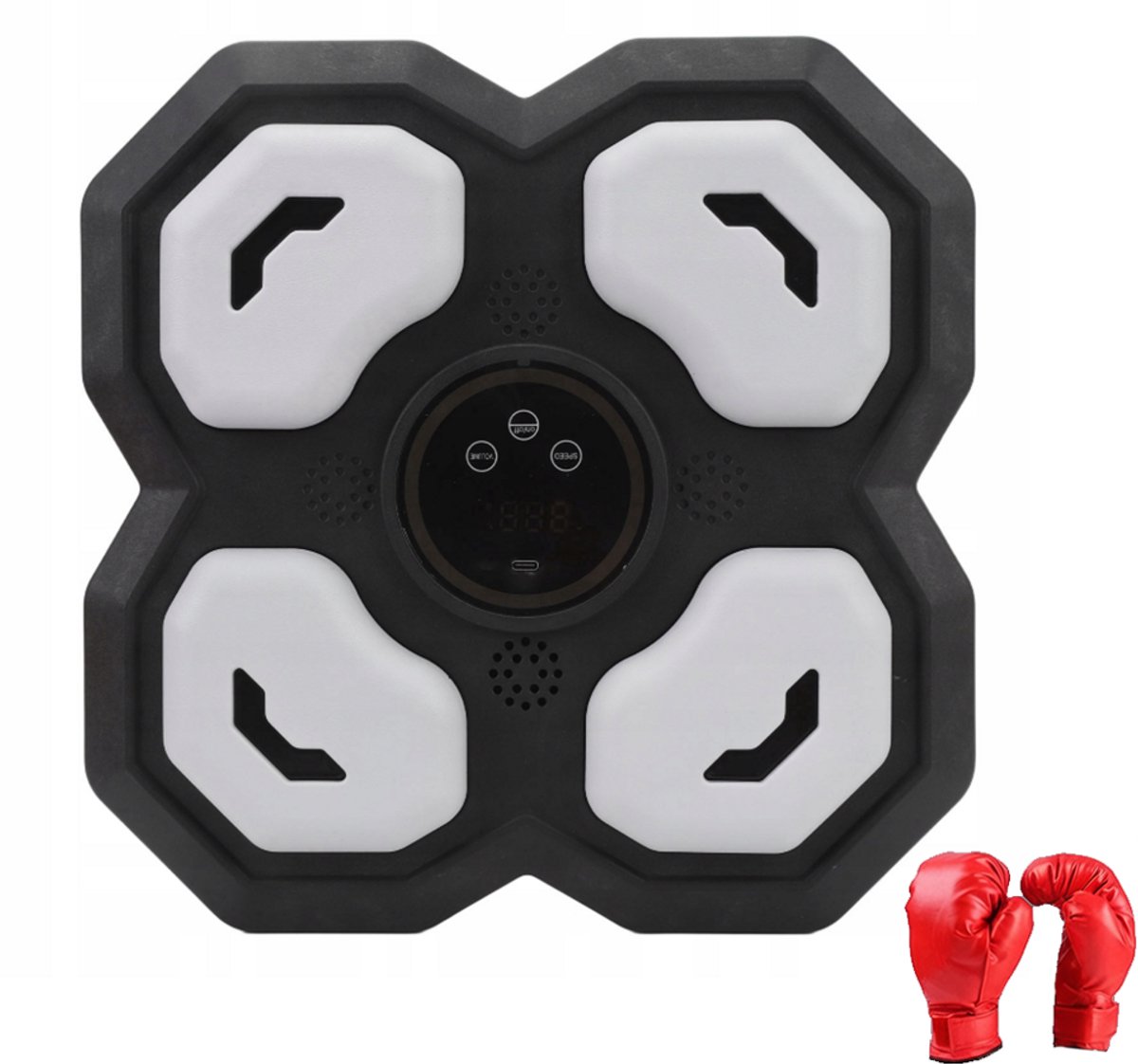 Muziekboksmachine - Boksmachine voor thuis - Slim boksdoel voor kinderen - Inclusief bokshandschoenen - Boksapparatuur - Wandmontage - Draagbaar - Met muziek - Bluetooth-connectiviteit - Zwart-wit