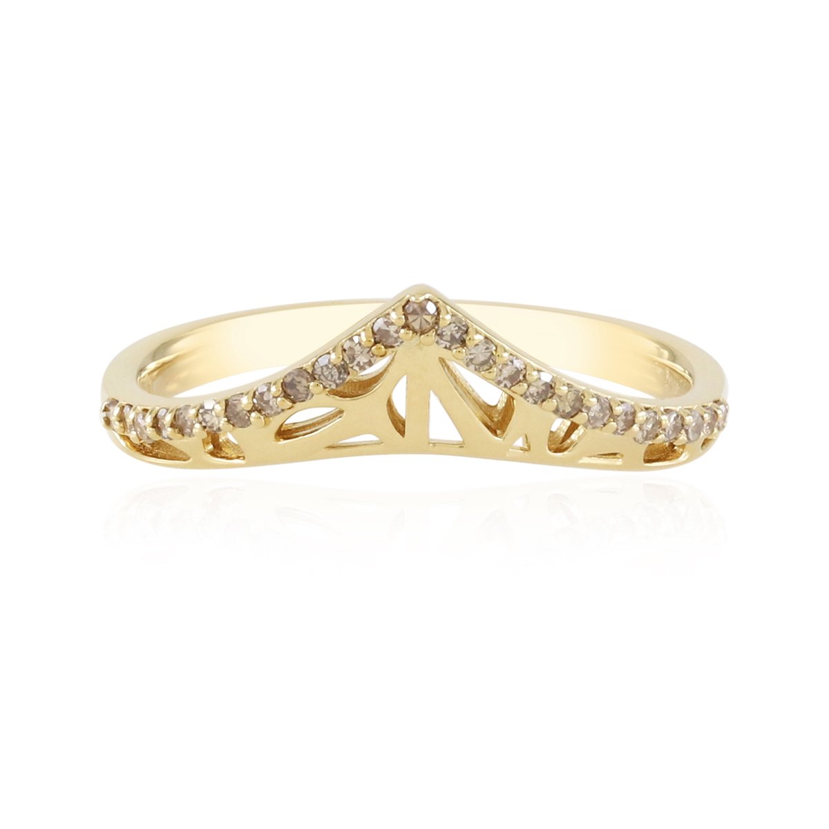 Cavill - Vergulde 925 Sterling Zilveren Ring - 25 I2 Champagne Diamanten 0,225 ct - Ronde Geslepen Prong Zetting - Luxe Filigraan Damesring