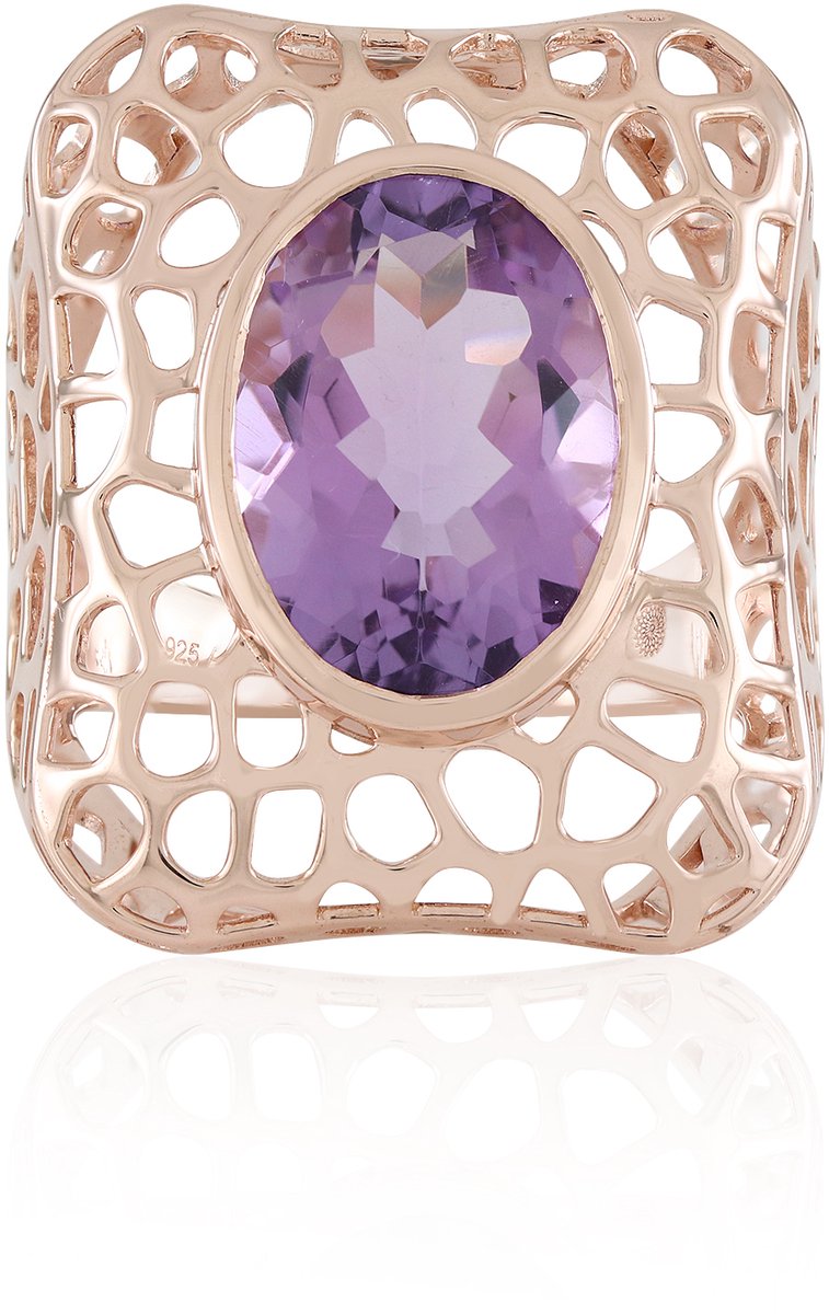 Cavill - Lavendel Amethist Ring 5,85 ct - 925 Sterling Zilver - 18K Roségoud Verguld - Elegant Filigrain Luxe Damesring - Braziliaanse Edelsteen