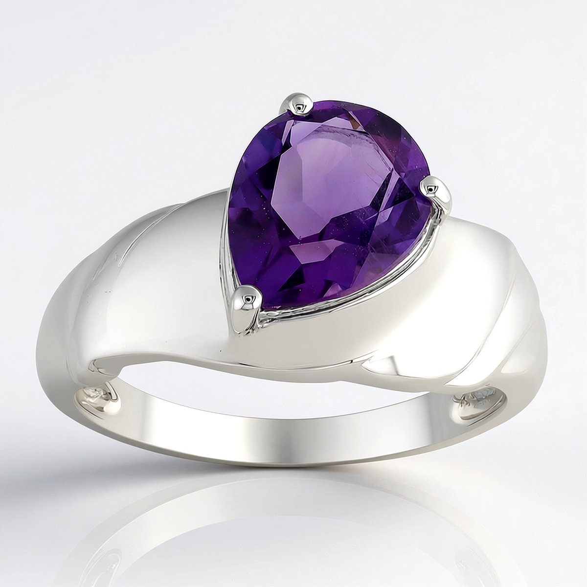 Cavill - 925 Sterling Zilver ring met 1,275 ct Uruguay Amethist - Palladium plating - Peervormige paarse edelsteen - Moderne brede damesring