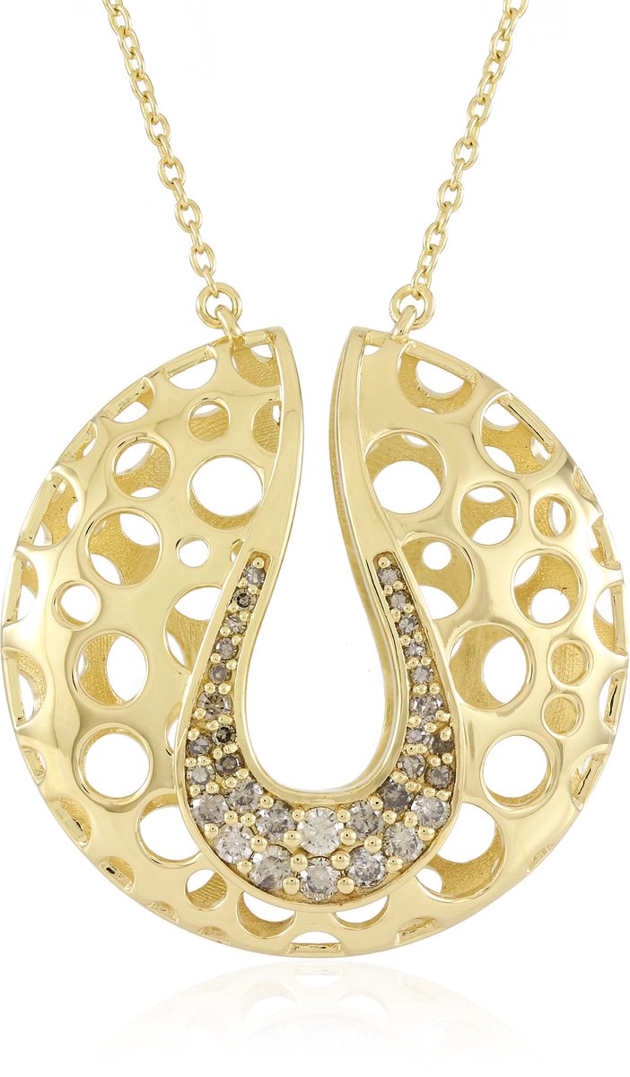 Cavill - Luxe Damesketting 925 Sterling Zilver Verguld - 0,39 ct Champagne Diamant Ronde Briljant Druppelhanger - Modern & Elegant