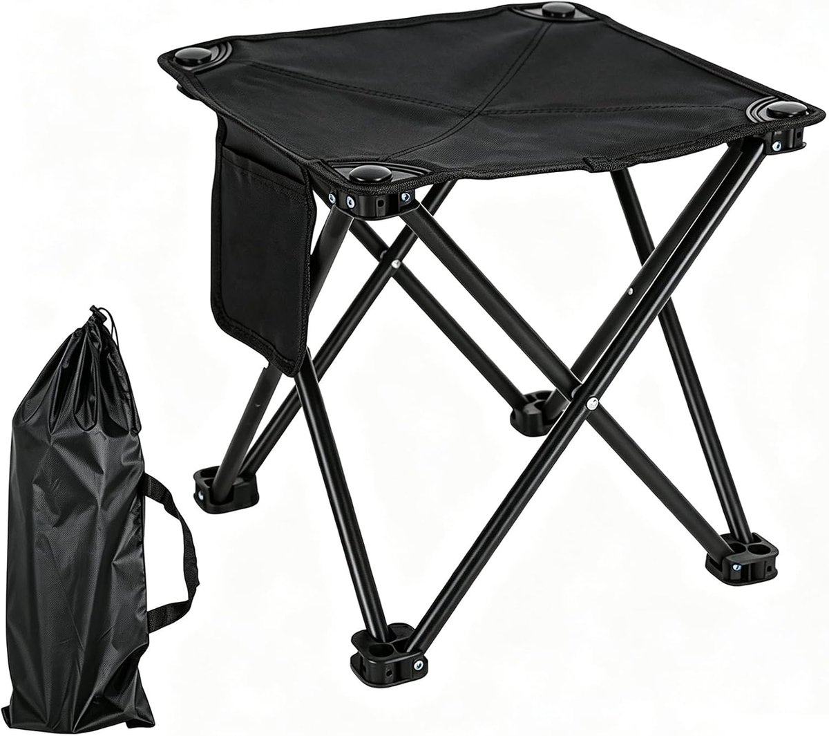 draagbare klapkruk met opbergtas, campingkruk, opvouwbaar, mini-klapkruk, voetkruk, outdoor, voor kamperen, tuinieren, vissen, wandelen, jagen, zwart