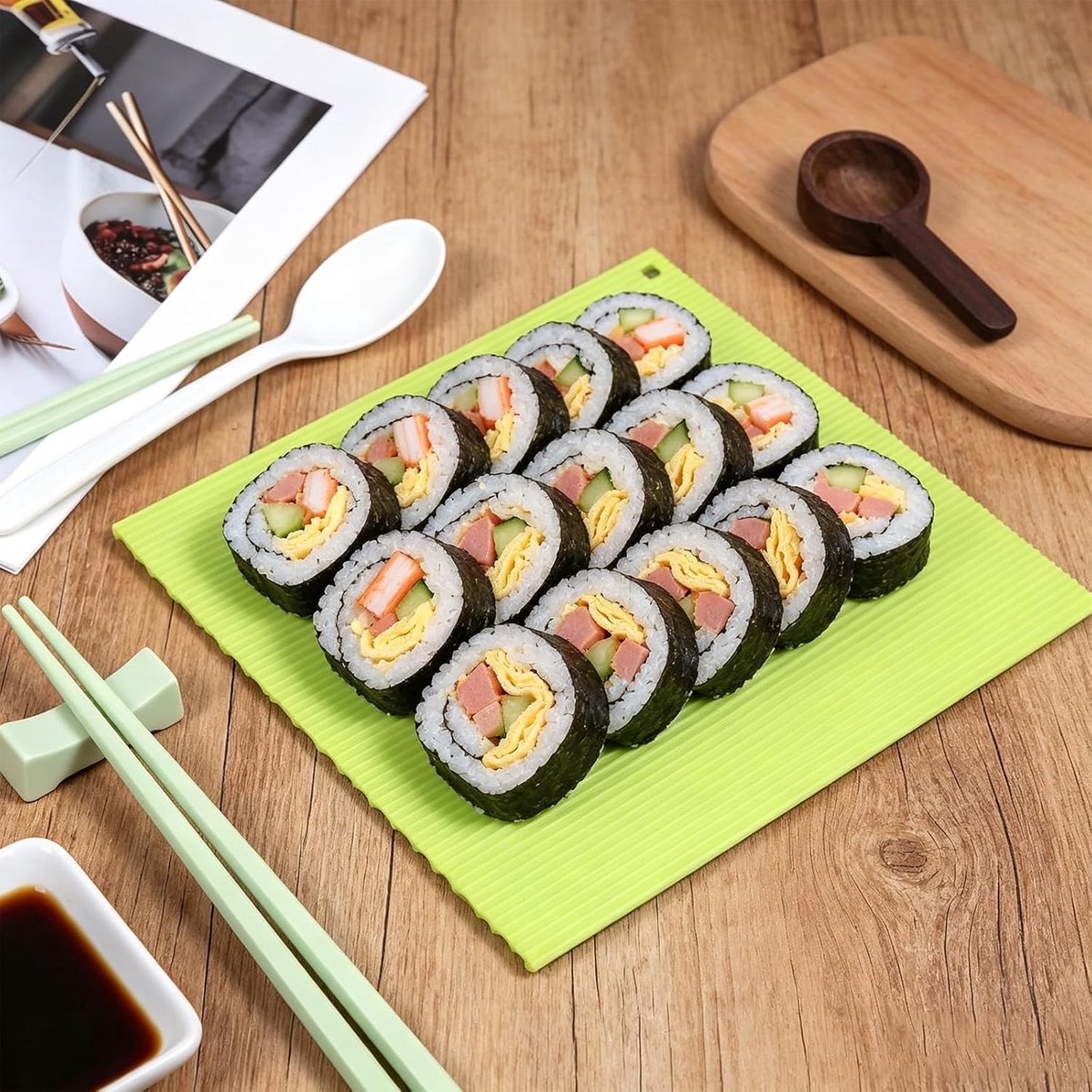 20 x 22 cm, groen | Siliconen rolmat voor beginners, professionals, koken, feesten, sushi en Japans eten — cadeau in Cadeau-ideeën - foto 6