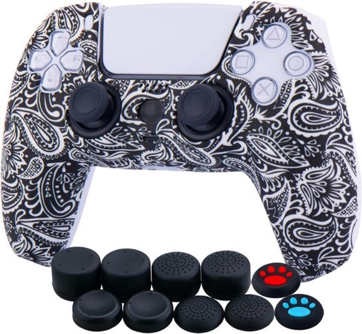 Siliconen Controller Cover met 10 Duimgrepen voor PS5 Dualsense Bescherming - Bladeren Rood Ontwerp