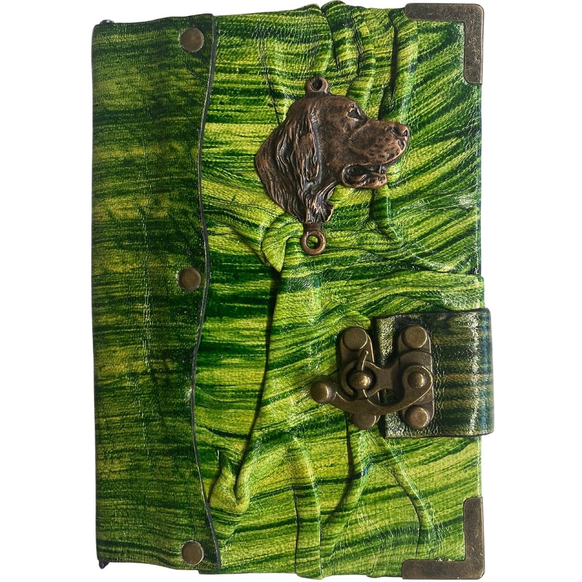 Schetsboek - Notitieboek - A6 - Golden Retriever - Leer - Handgemaakt - Ongebleekt papier - Dagboek - Cadeau tip - Groen