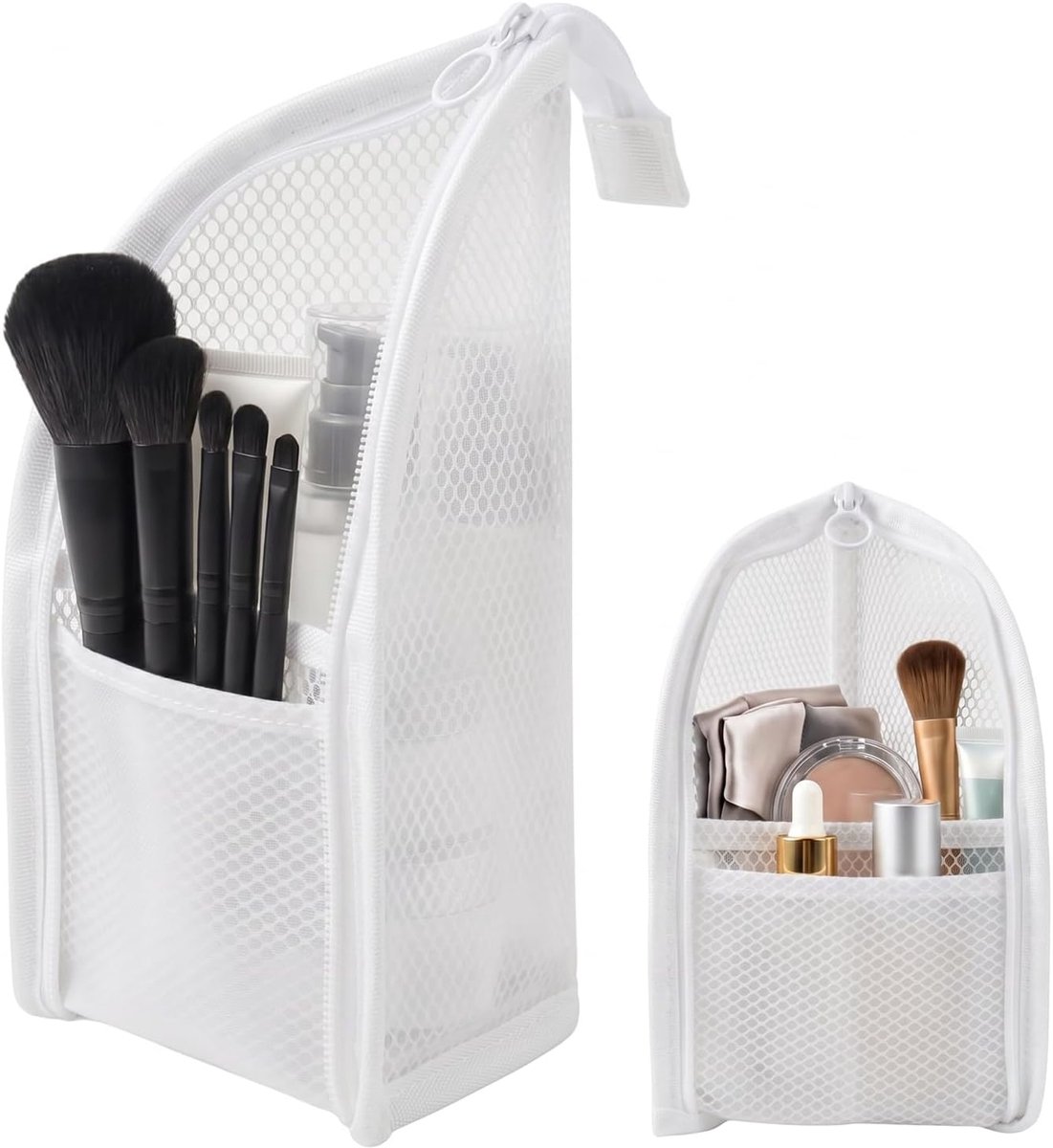 Staande Toilettas - Opvouwbare Make-up Organizer - Reishouder voor Cosmetische Kwasten en Tandenborstels - Wit