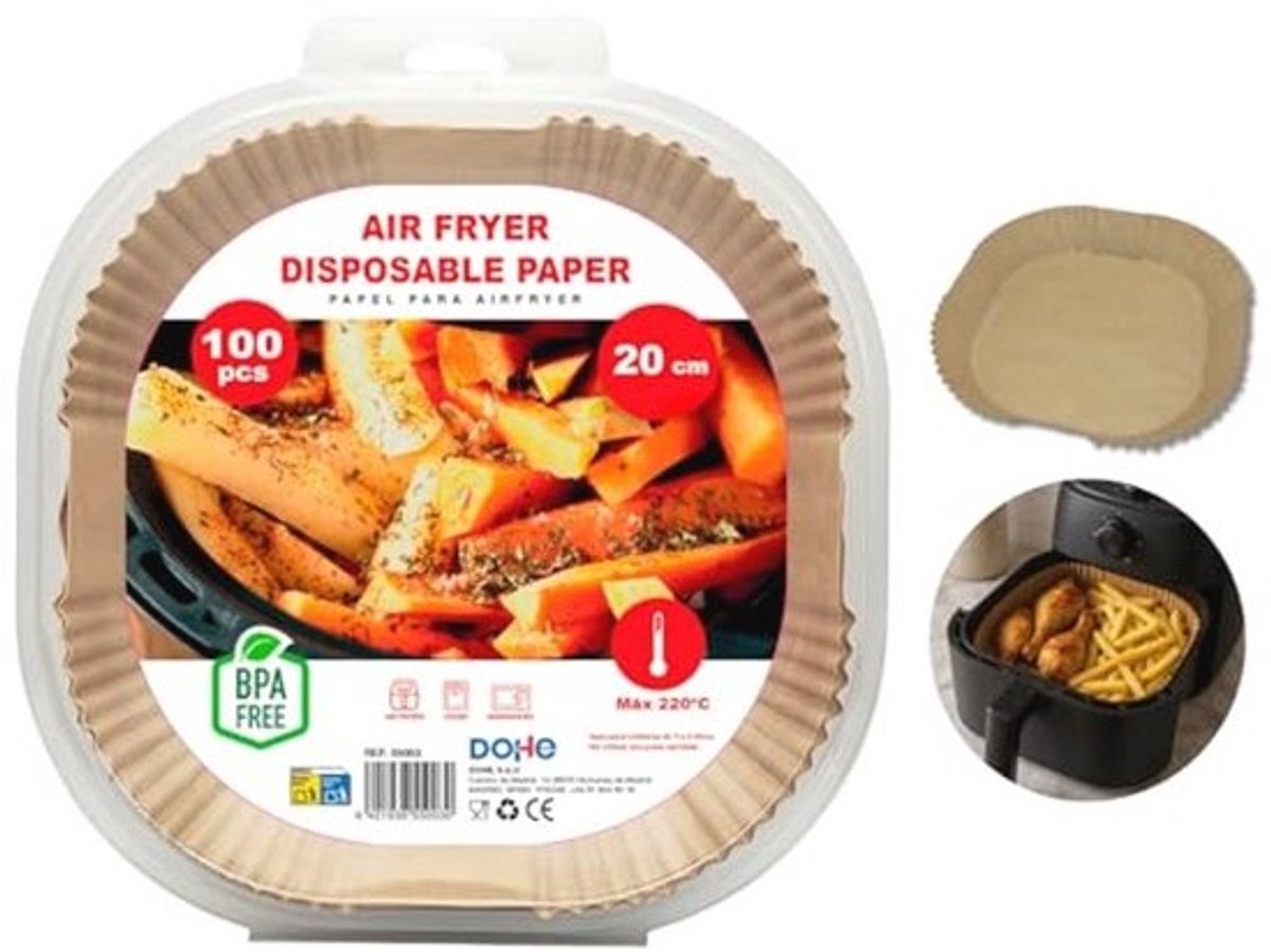 Vierkant Airfryer Papier voor 20-24 cm Airfryers - 100 Stuks, BPA-vrij en Antiaanbak