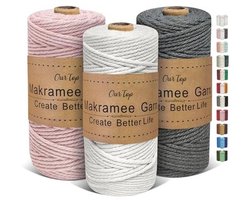 OurTop Premium Macrame Yarn Set of 3 3 mm x 100 m Macrame Cord Cord Macrame Cord Yarn for DIY Craft Weaving Decoration Plant Hanger (Nature, Blush, Grey)