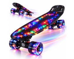 Suotu Skateboard met LED Lichtgevend Dek & Wielen - ABEC-9 - Tot 50 kg - Skateboard Meisjes/jongens - Skateboard Volwassenen -Flitszwart