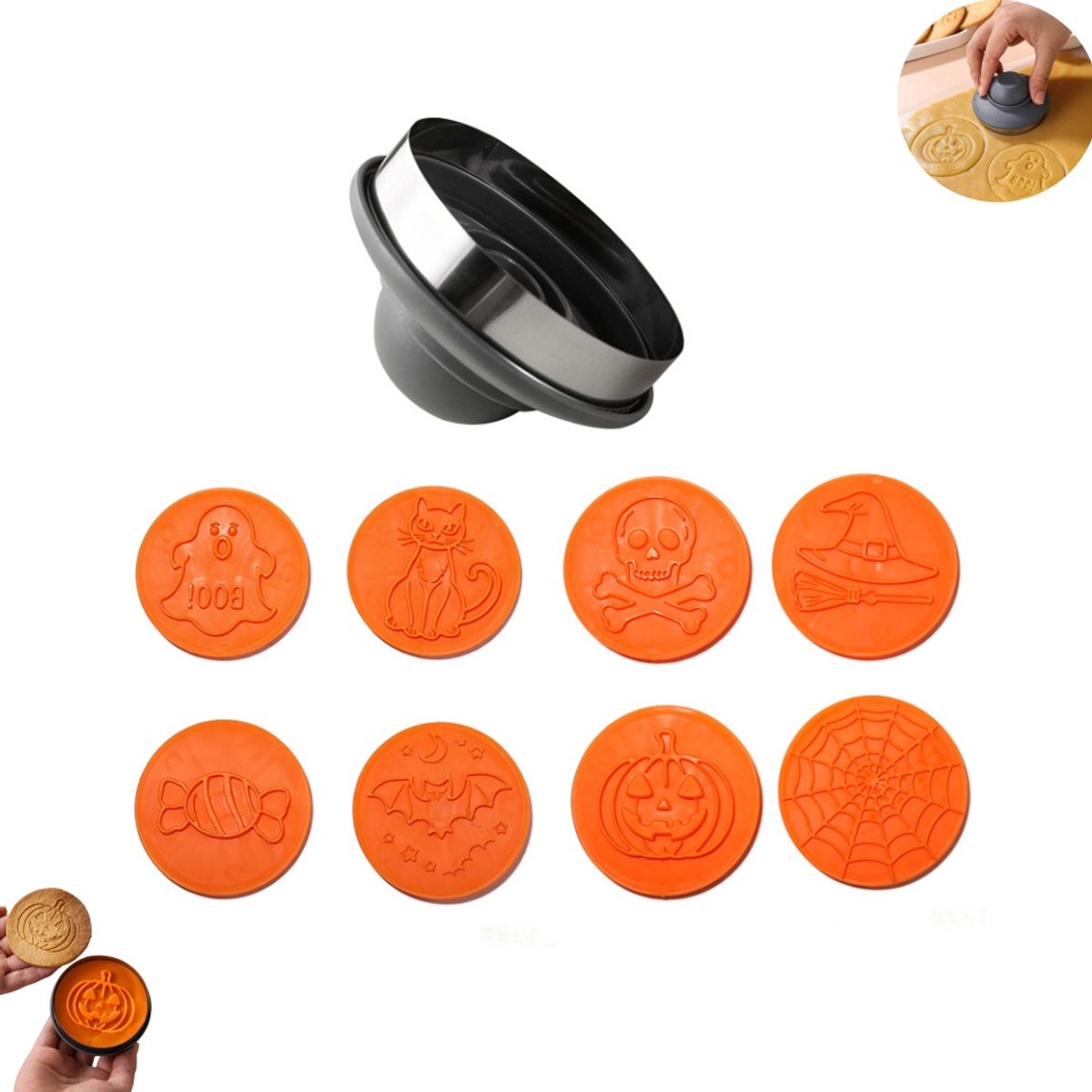 Set van 8 stuks - Halloween-koekjesvormen - Roestvrijstalen koekjesstempels - Magnetische koekjesstempels - Roestvrijstalen reliëfvormen - Creatieve bakgereedschappen - DIY Halloween-koekjesvormen - Geschikt voor het maken van koekjes