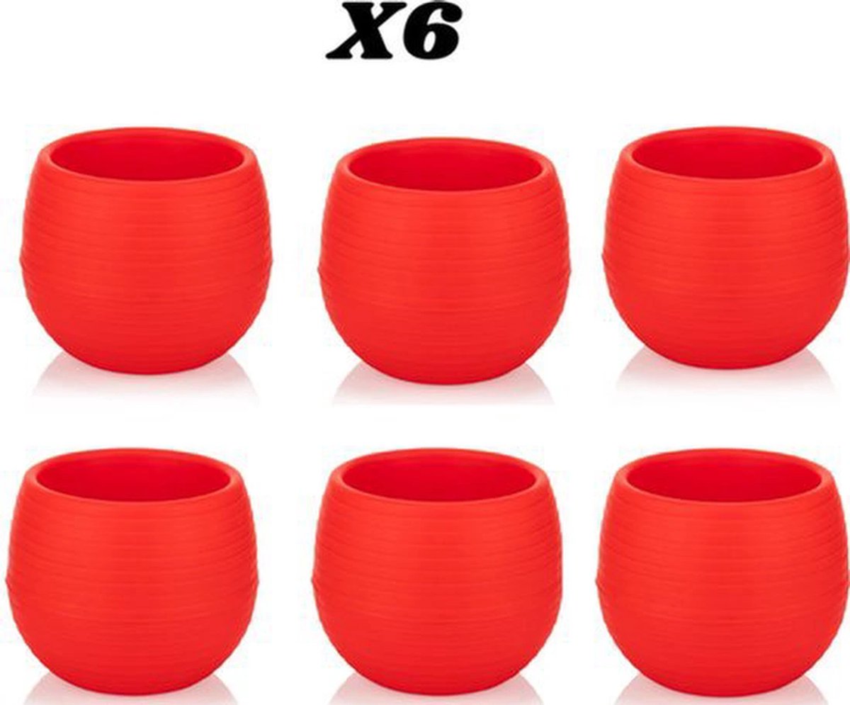 6st ronde cactus bloempotjes rood 6cm met wateropvang drainage UV-bestendig