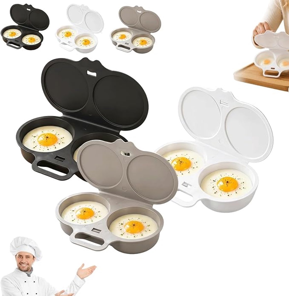 3 stuks - eierkoker magnetron - eierkoker magnetron 1 persoon -eierkoker 2 eieren - Keuken accessoire - Snel en olievrij koken -onmisbare keukenallrounder - ei pocheerder met deksel en handvat