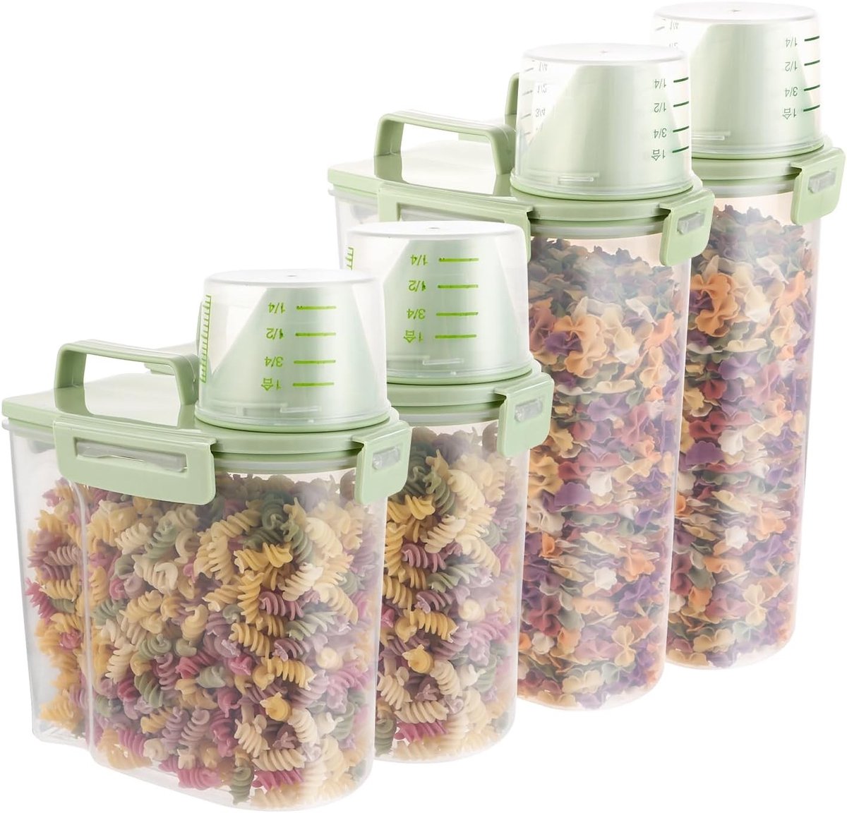 Set van 4 luchtdichte voorraaddozen voor ontbijtgranen, 3 liter, inclusief maatbeker, ideaal voor katten- en hondenvoer, keukenorganisatie en voedselopslag