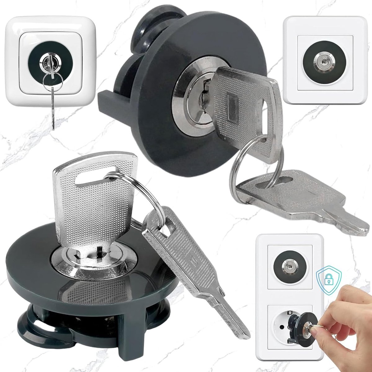Socket Locks Set van 2 Stuks met 4 Sloten - Voorkom Stroomdiefstal en Bespaar Energiekosten, Geschikt voor Binnen en Buiten Gebruik