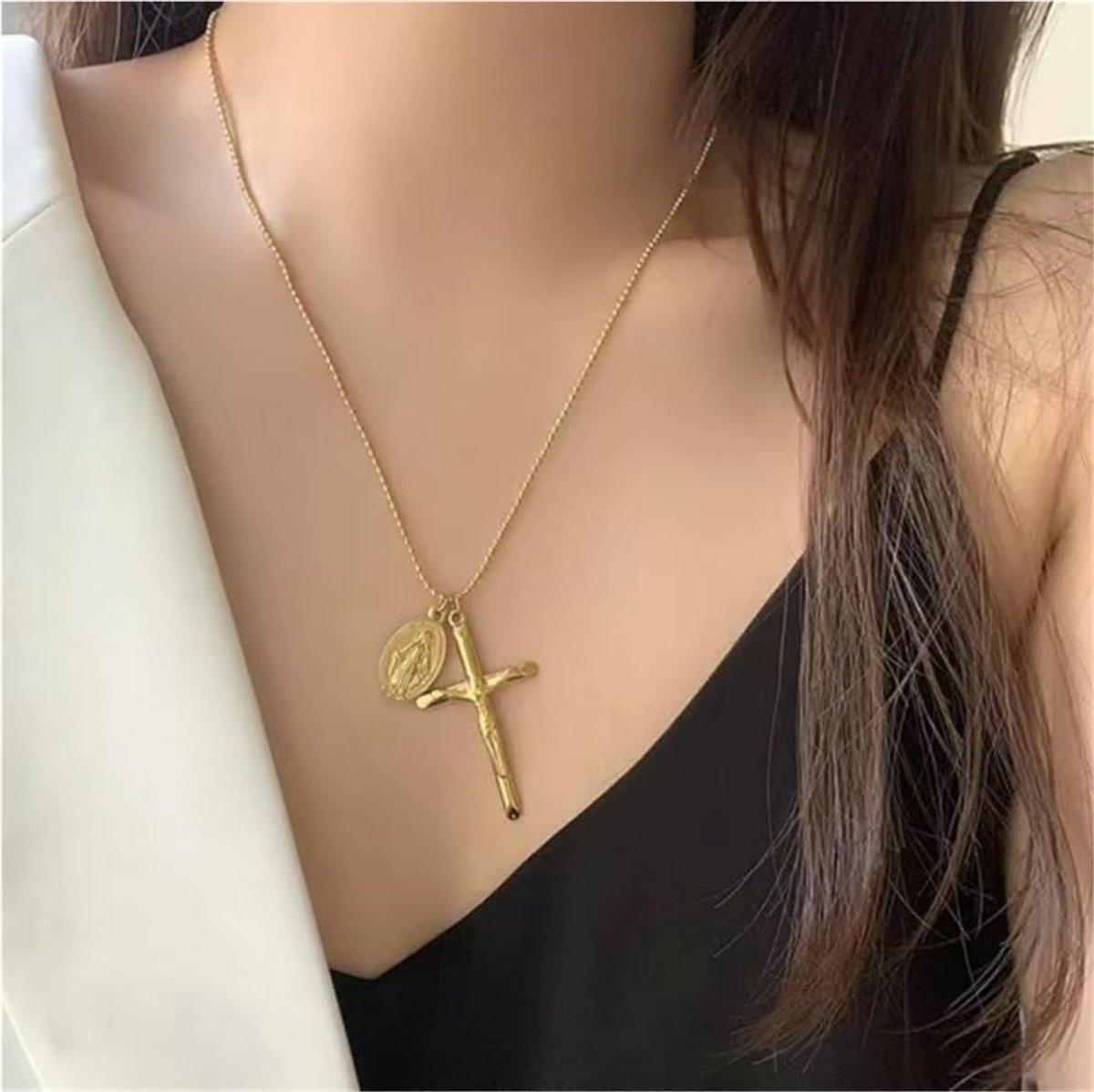 Medaille Maagd Maria En Kruis Kruisbeeld Verguld Wonderbaarlijke Medaille Munt Ketting Vrouwen