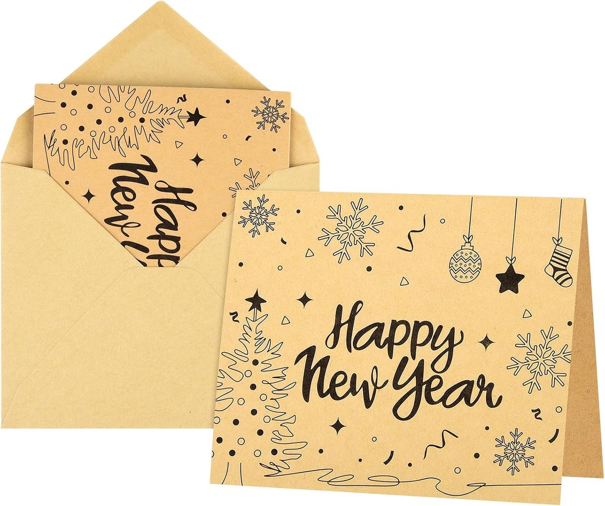 Wenskaarten met enveloppen en stickers Kraft vakantie notitiekaarten blanco binnenkant - Klassieke stijl