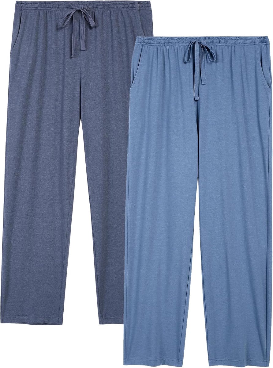 Pyjamabroek voor heren, lange pyjamabroek, 100% katoen, loungebroek, slaapbroek, vrijetijdsbroek met elastische tailleband en zijzakken