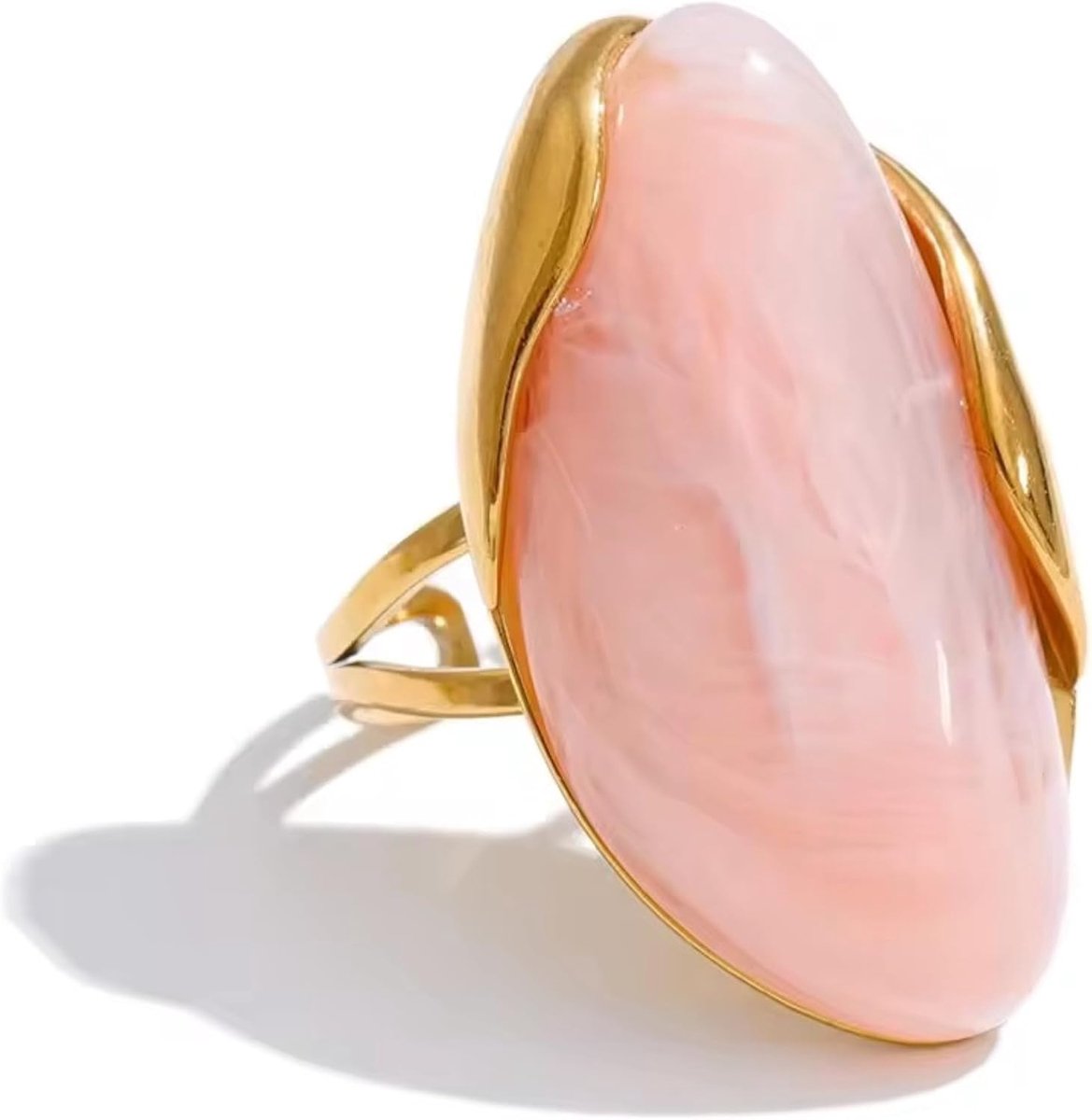 Statementring voor dames, verstelbaar, M - XL, ovale harssteen in goud, kleurrijk, boho, modesieraad, groot, waterdicht en roestvrij staal, 18K verguld, cadeau voor vrouwen