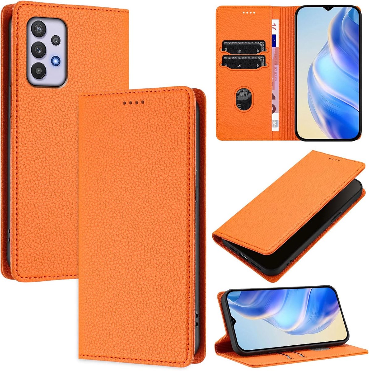 Flip-Hoesjes met RFID-Beschermhoes, PU-lederen Portemonnee Telefoonhoes voor Samsung A32 5G, Oranje