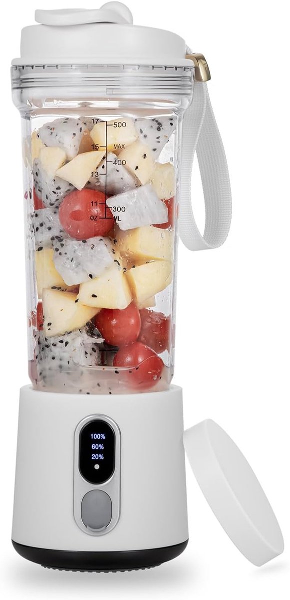 Mixer, 500 ml, voor smoothies en smoothies, persoonlijke mixer, oplaadbaar, USB-C 4000 mAh, 6 messen van roestvrij staal, draadloos, voor sportschool, outdoor, keuken