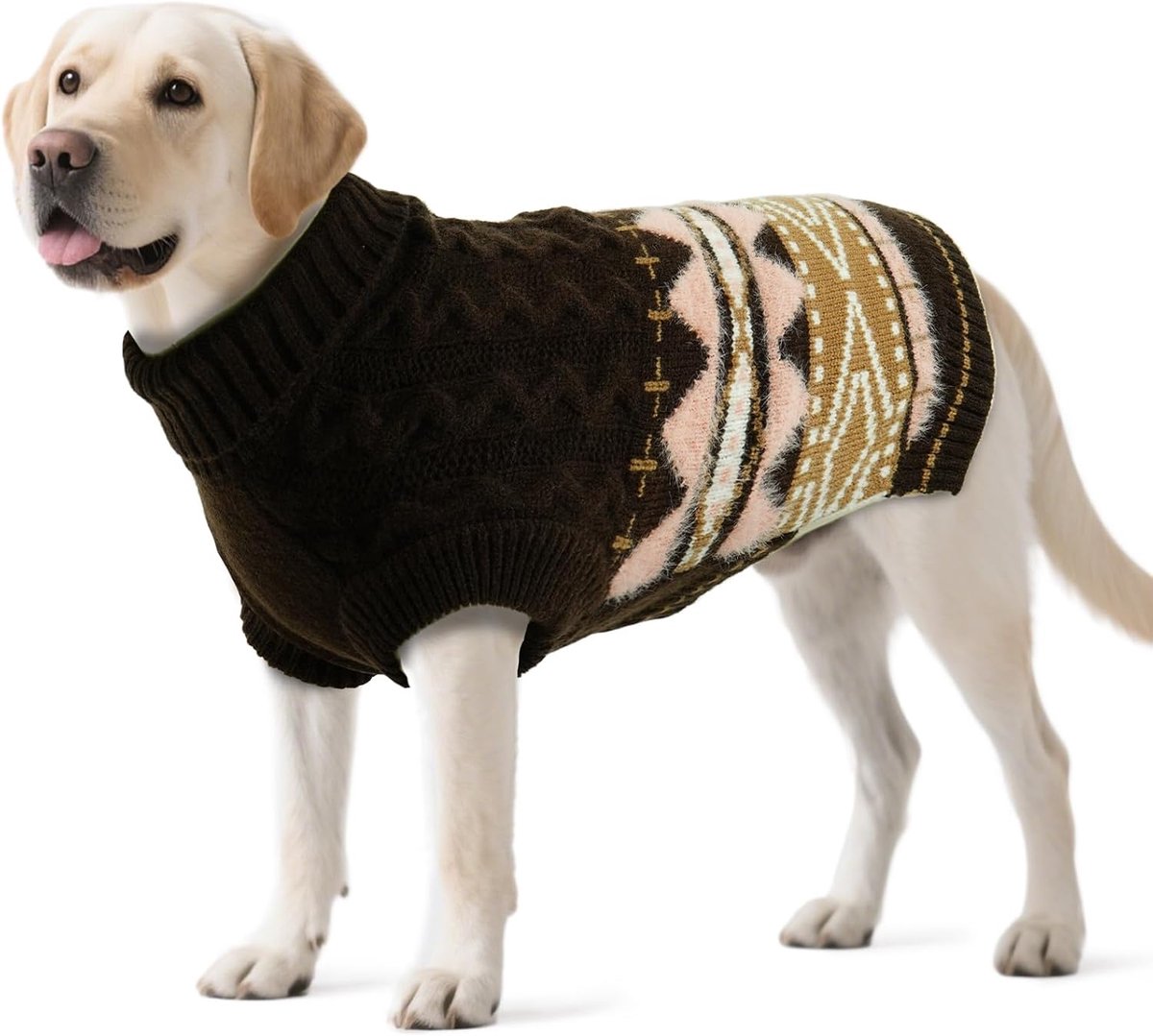 Middelgrote honden - Fair Isle pullover hond met harnasopening, kersttrui, elastische hondentrui, wintertrui voor Beagle, Border Collie, kastanjebruin, XL