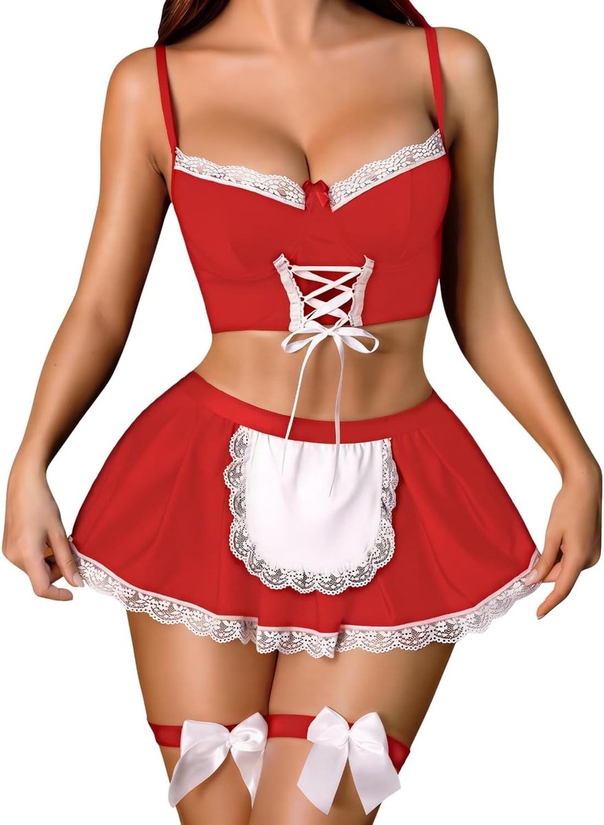 Cosplay uniform set kantoor meid outfit kant V-hals lingerie sets vrouwen mouwloze lingerie jurk babydoll nachthemd meid rollenspel kostuum Halloween kleding Valentijnsdag