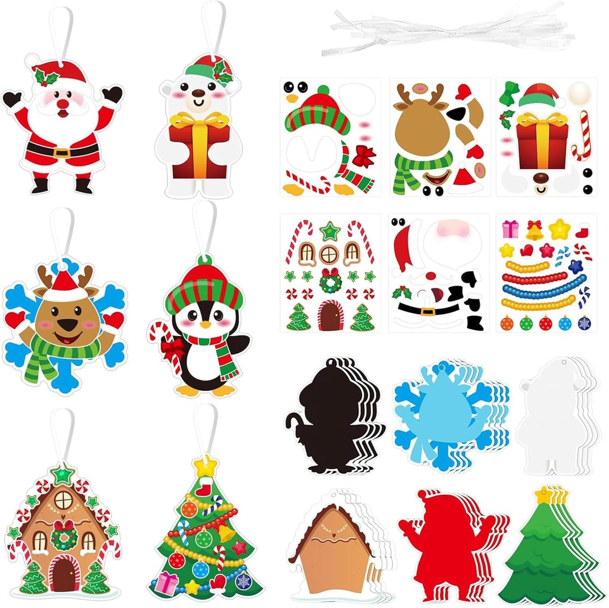 Kinderen kerst – 24-delige creatieve set sneeuwman kerstman rendier kerstboom DIY kaarten stickers – 7.5-10.7cm breed, 12.4cm hoog