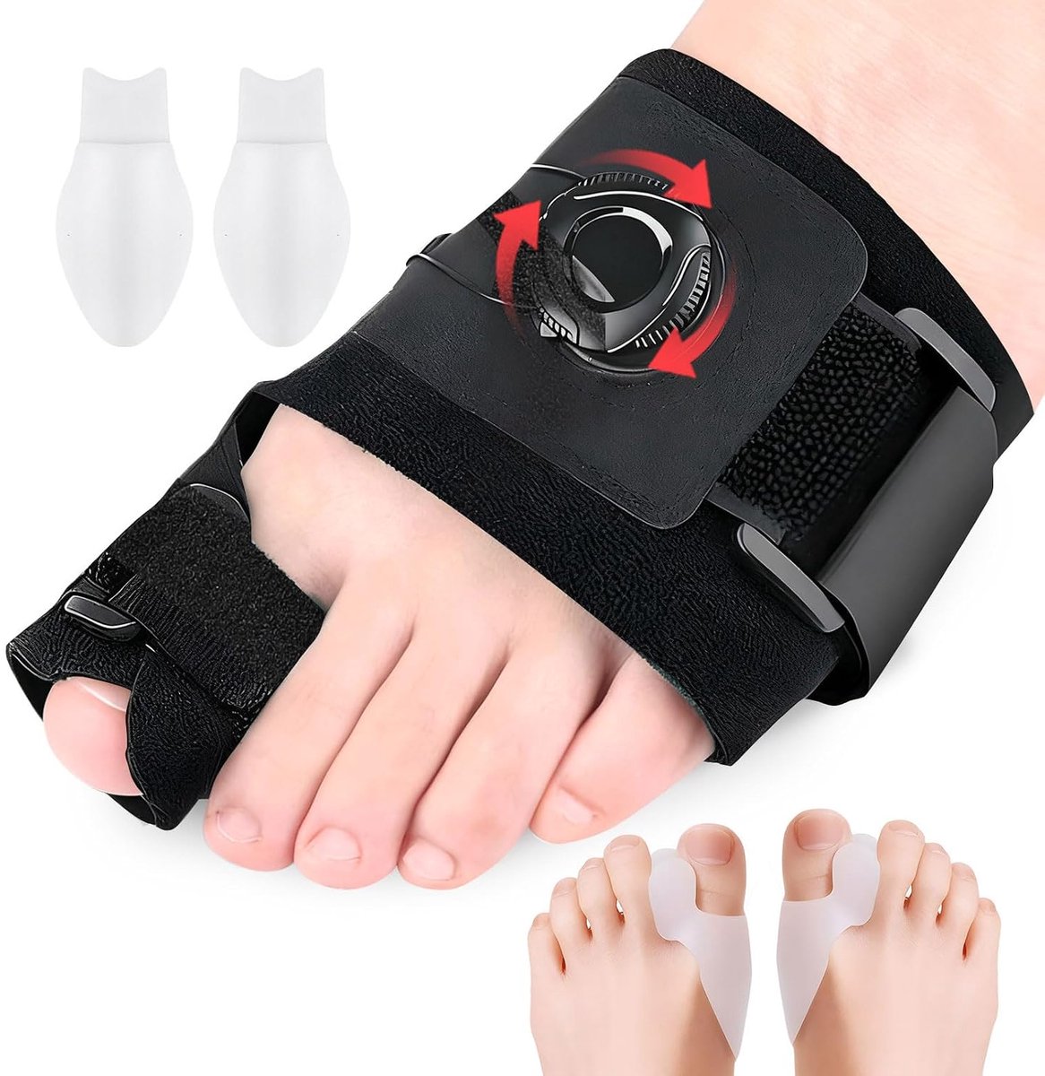 Hallux Valgus correctie met 2siliconen teenspreiders hallux valgusspalk teenspreider verstelbare knop uitlijning van de grote teen pijnverlichting voor dag en nacht links voor vrouwen en mannen
