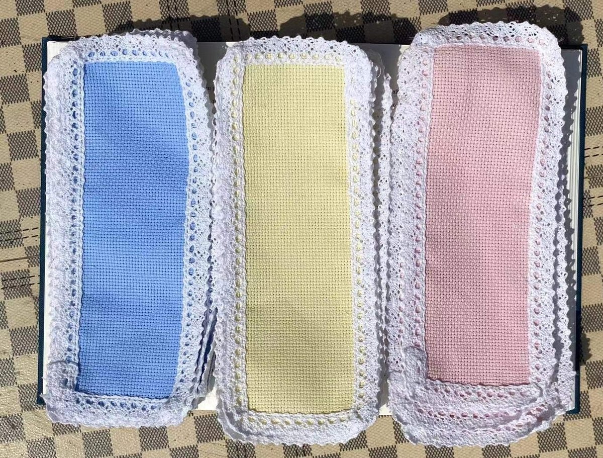 Kits in Blauw, Geel, Roze Kleur, Egyptisch Katoen, 100% Katoen 14 Count aida met Katoen kant Rand Cross Stitch DIY Bladwijzers