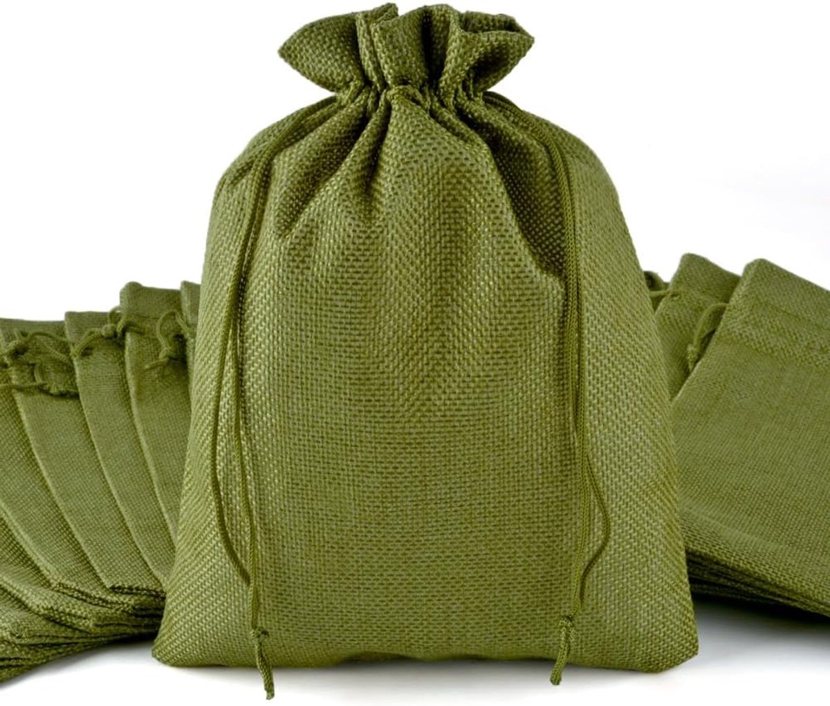 20 Stuks Groene Jute Zakjes, 30 x 40 cm, Met Trekkoord, Herbruikbaar, Geschenkverpakking, Sieradenzakjes, Adventskalender, Jute Opbergzak