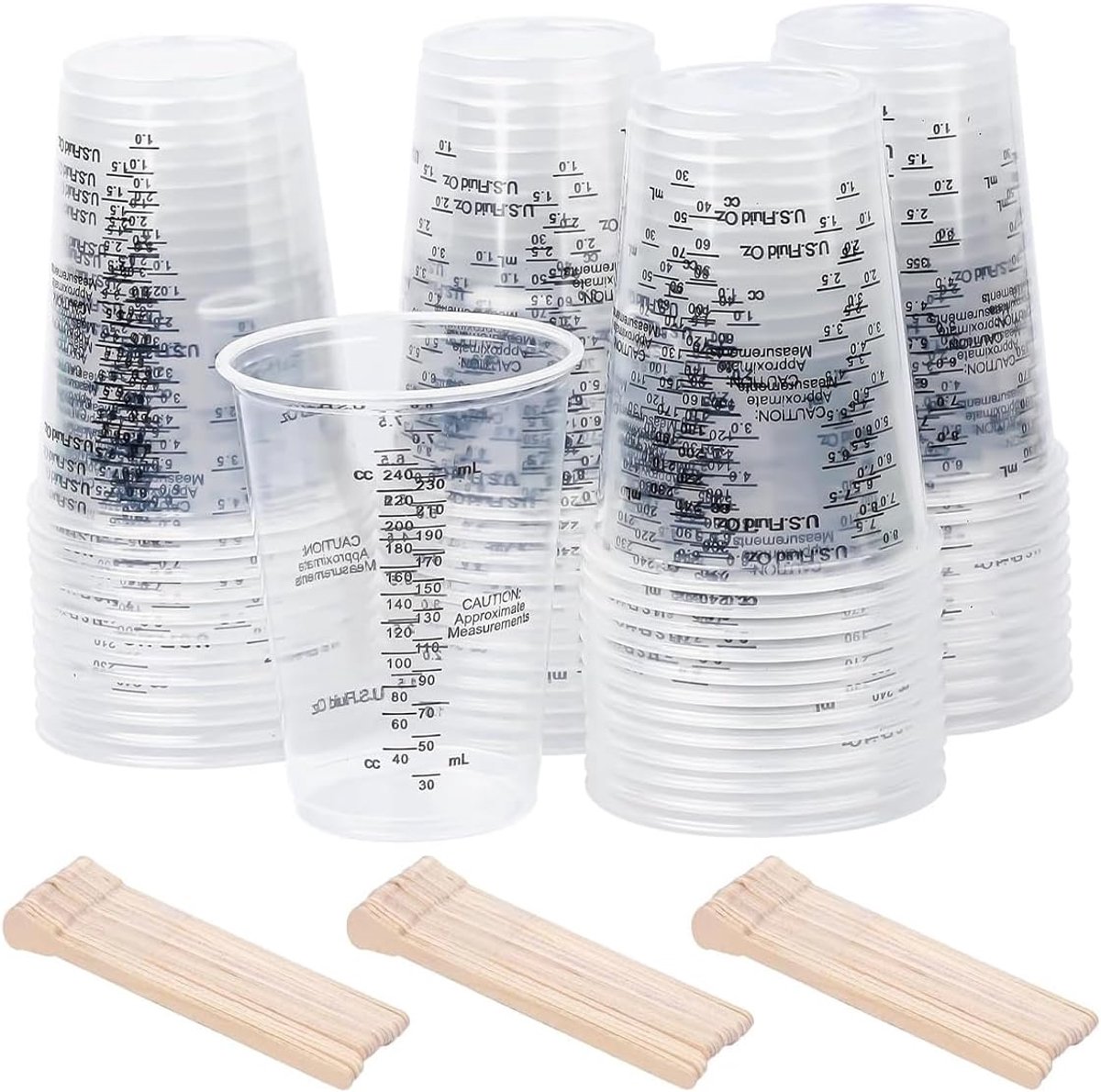 50 stuks plastic mengbekers, harsmengbekers 8 oz met roerstokjes, kleine maatbeker, voor vloeistoffen, hars, verf, pigment