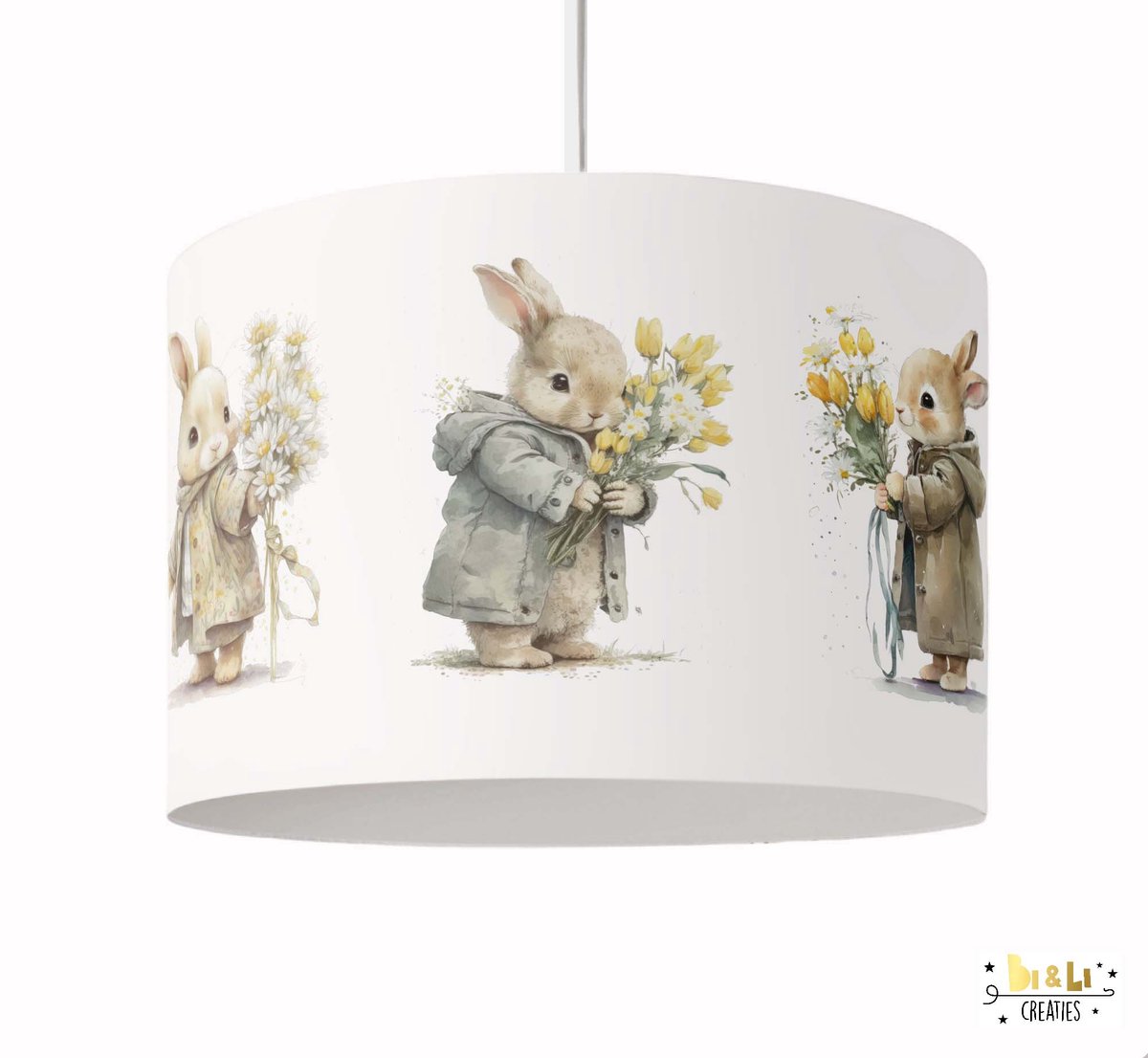 Hanglamp konijnen - lampen - Spring collectie - babykamer - kinderkamer - excl. lichtbron - met pendel - 30x24 cm