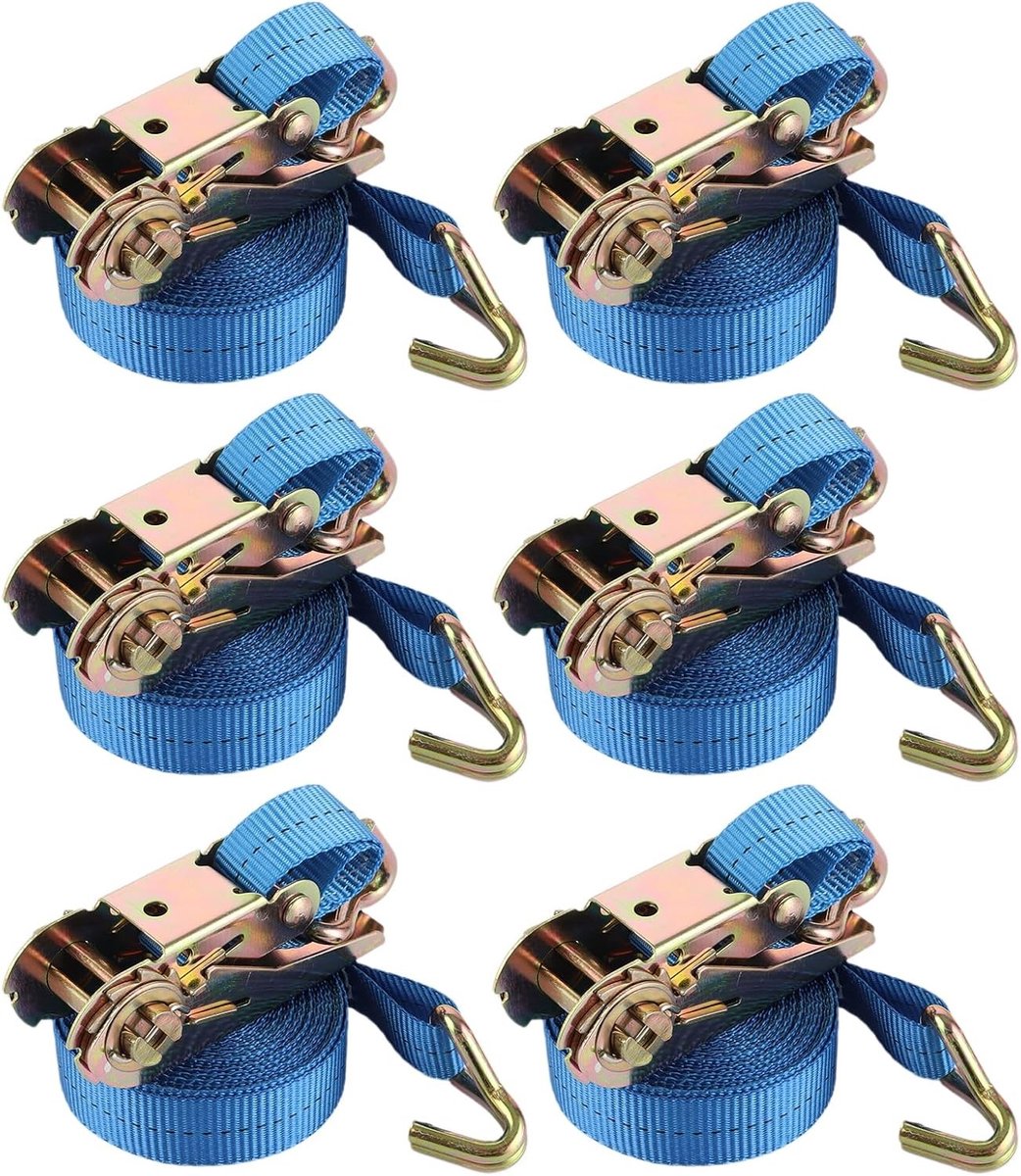 Duurzame lashing straps voor veilig vastzetten van goederen - 6 stuks, ideaal voor transport en opslag