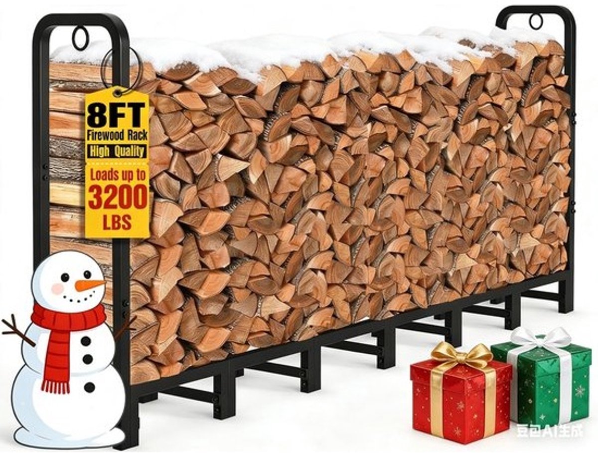 Houtstapelrek 2,4 m - Zwart - Houtdroger - Boven 17 cm Grond - 1 Gezichtskoord - Geschikt voor Patio, Terras, Open Haard