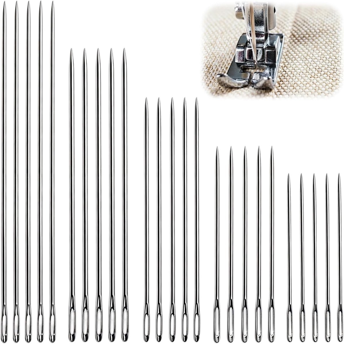 Set van 25 extra lange naainaalden 7,5/10/12,5/15/17,5 cm, stopnaalden en borduurnaalden met groot oog, matrasnaalden en poppennaalden voor handnaaien, leer, canvas en dikke stoffen